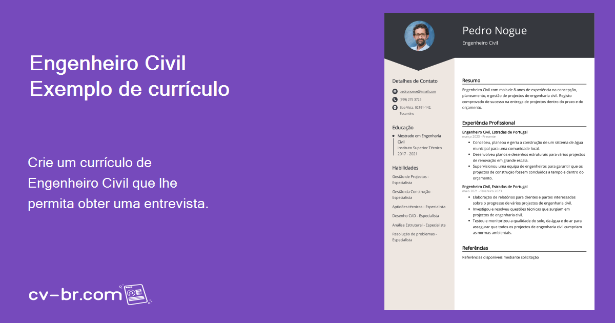 Exemplo de currículo de engenheiro civil guia gratuito