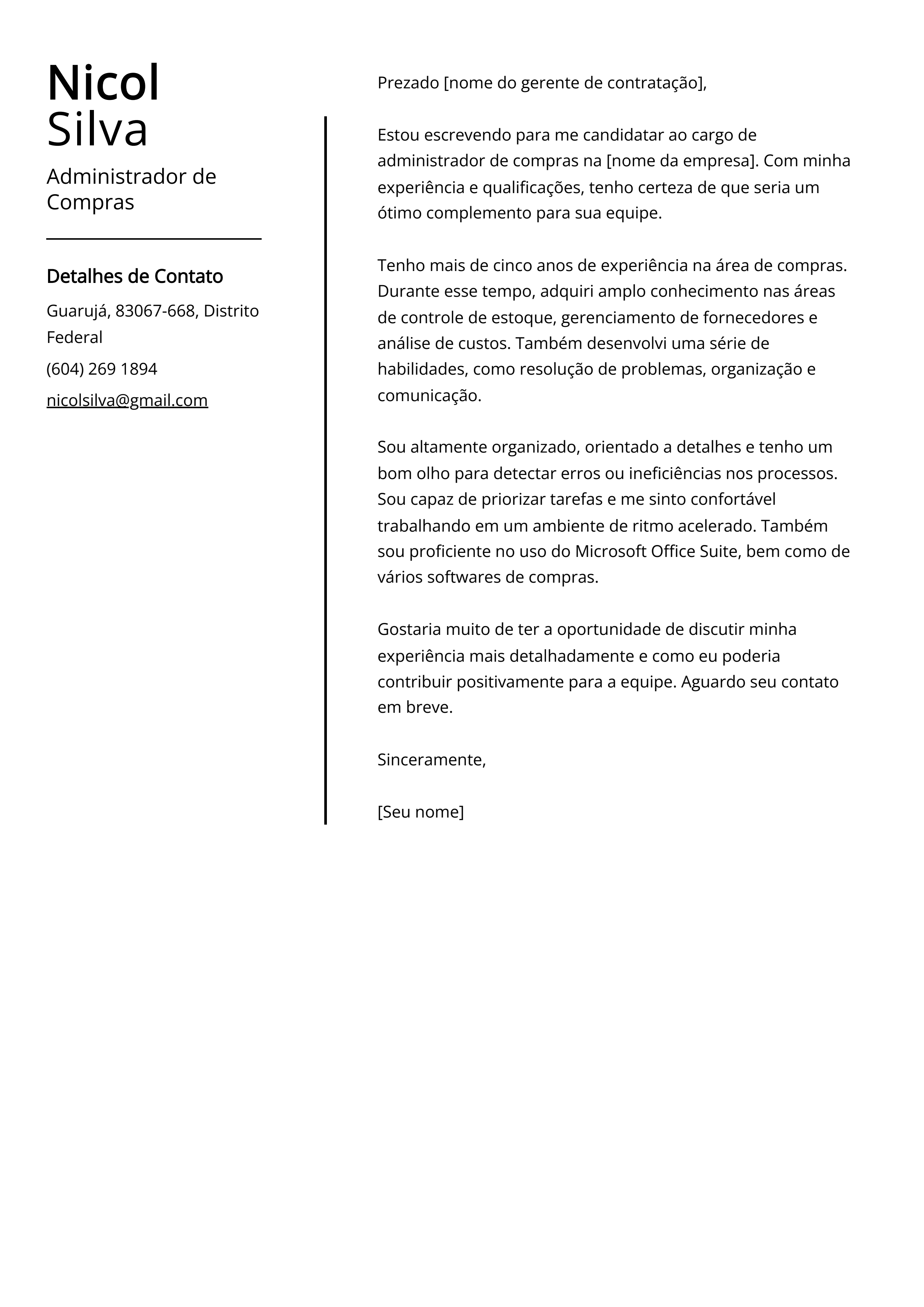 Exemplo de carta de apresentação do Administrador de Compras