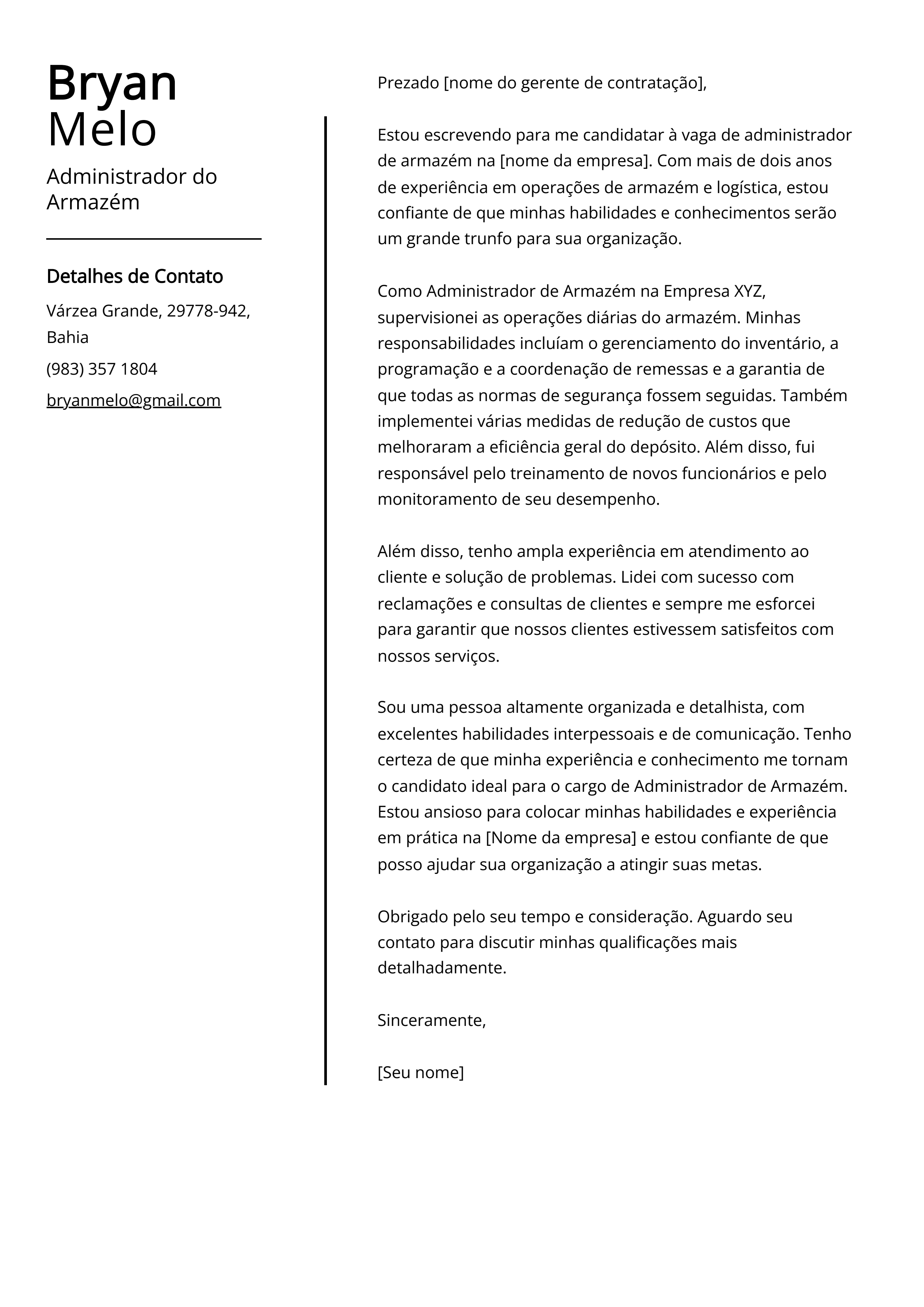 Exemplo de carta de apresentação do Administrador do Armazém