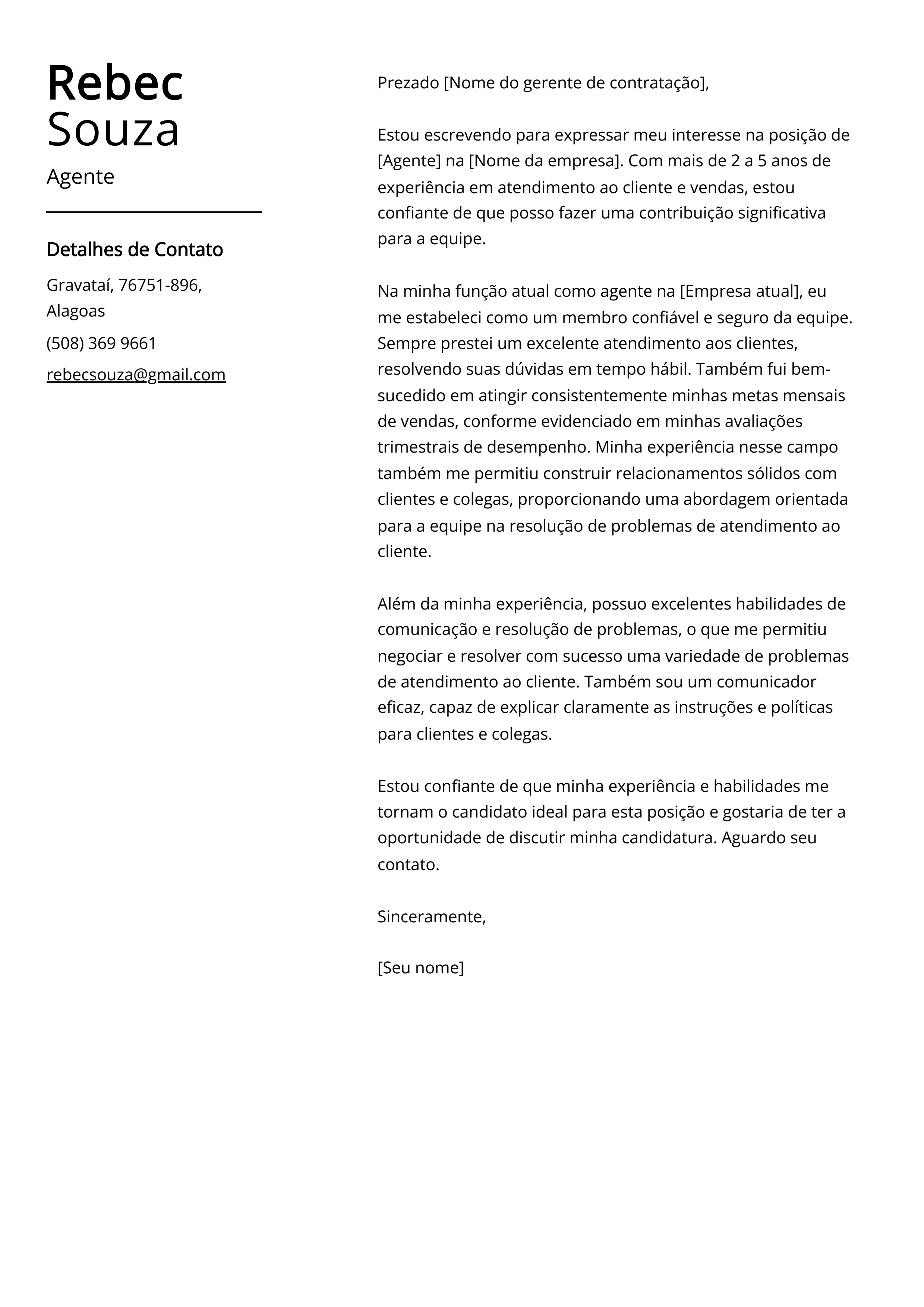 Exemplo de carta de apresentação do Agente e