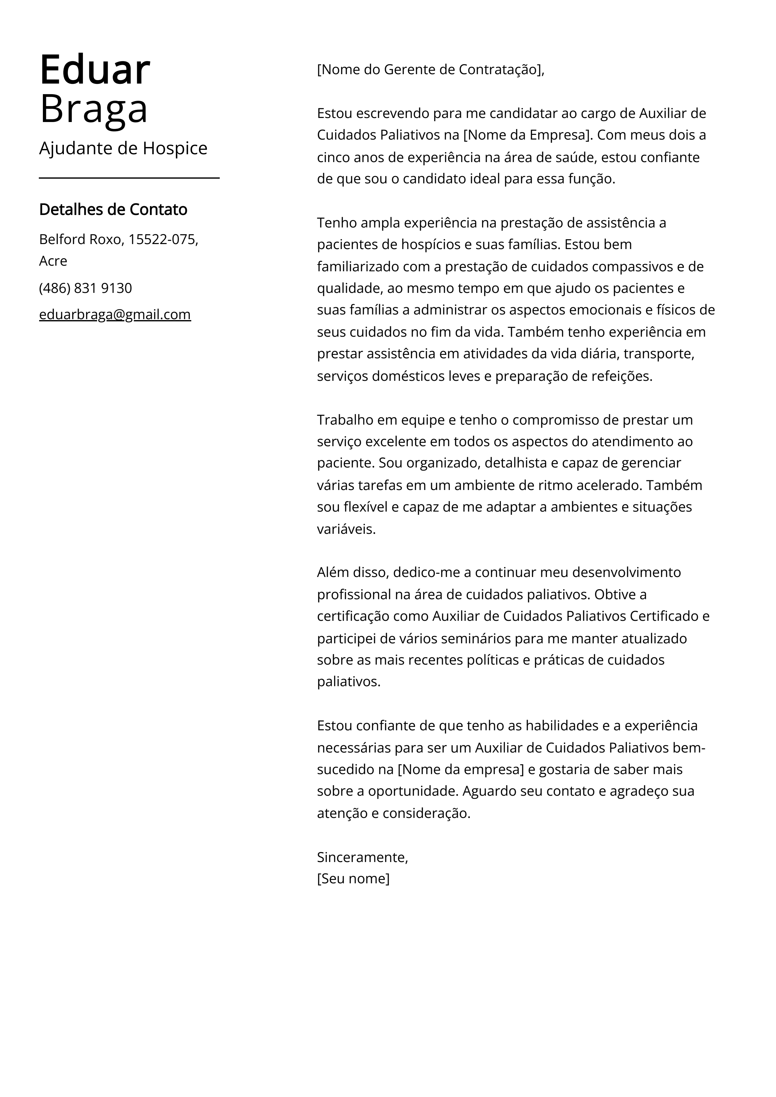 Exemplo de carta de apresentação do Ajudante de Hospício