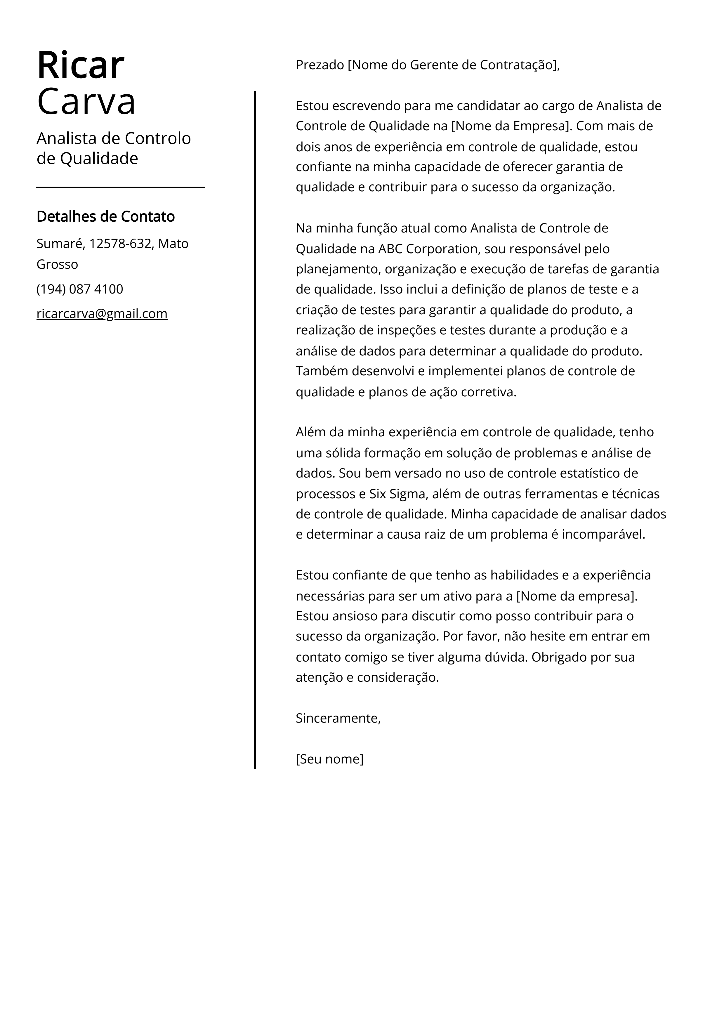 Criar carta de apresentação