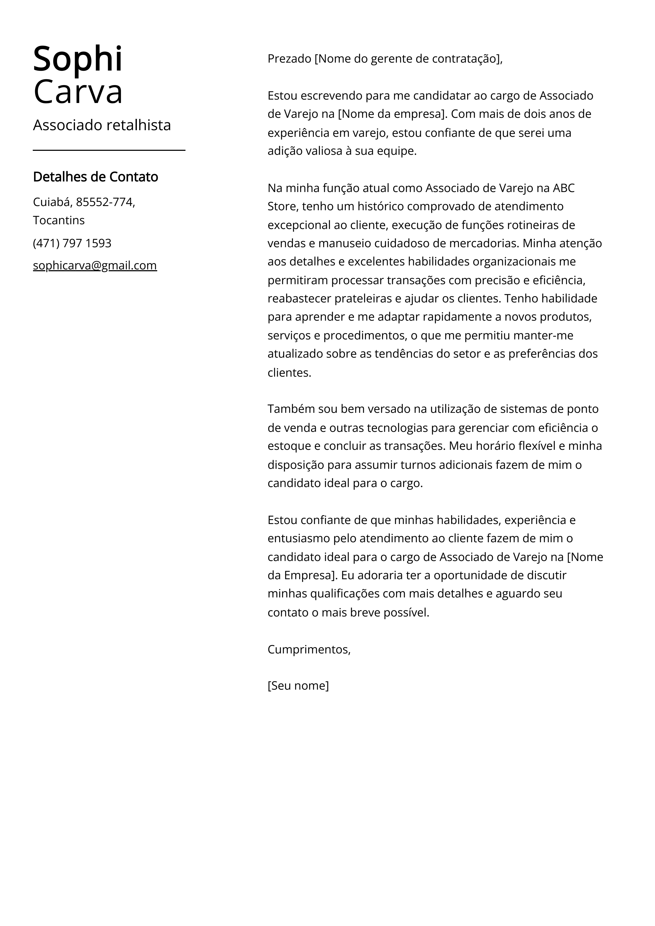 Exemplo de Carta de Apresentação de Associado retalhista