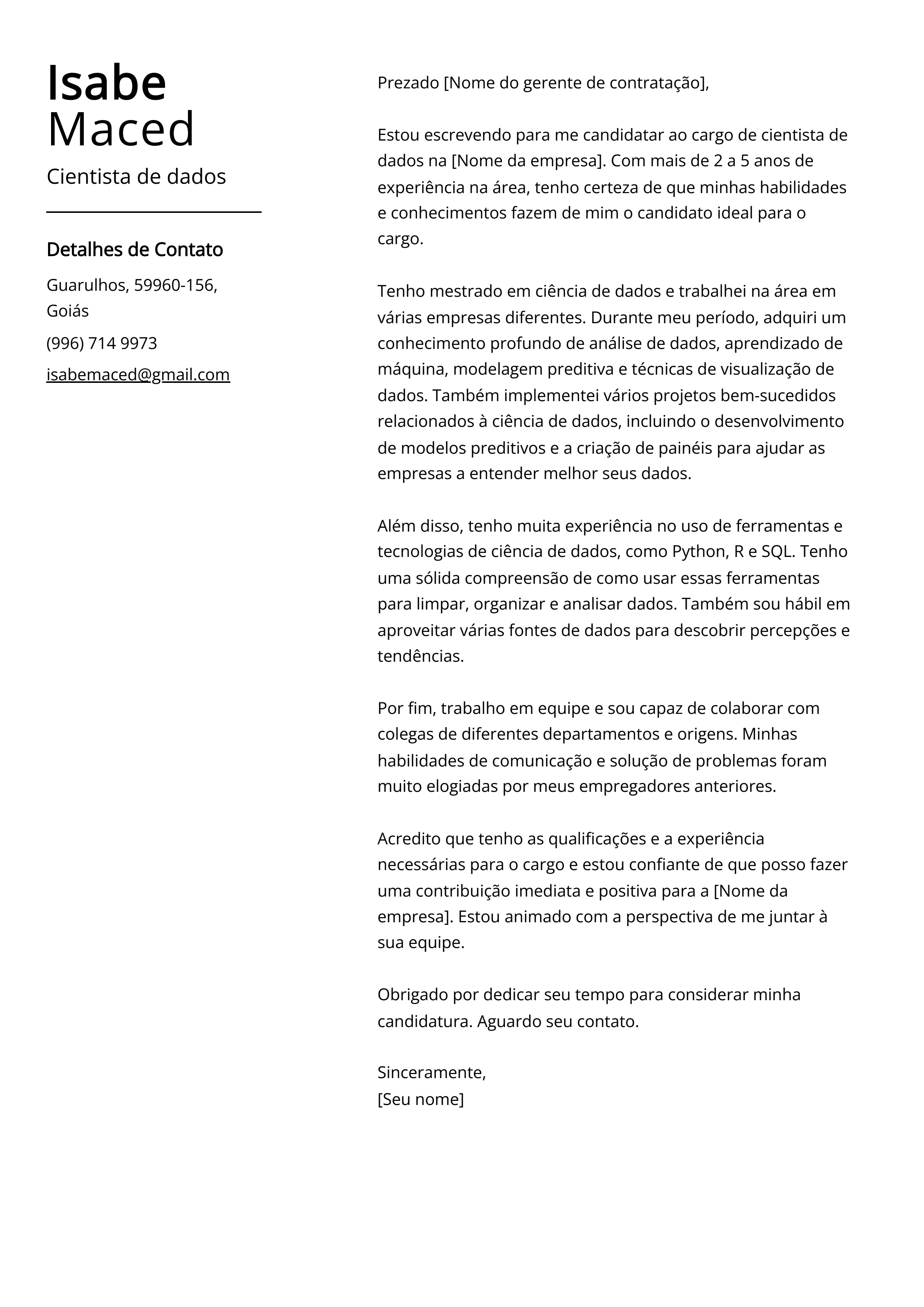 Criar carta de apresentação