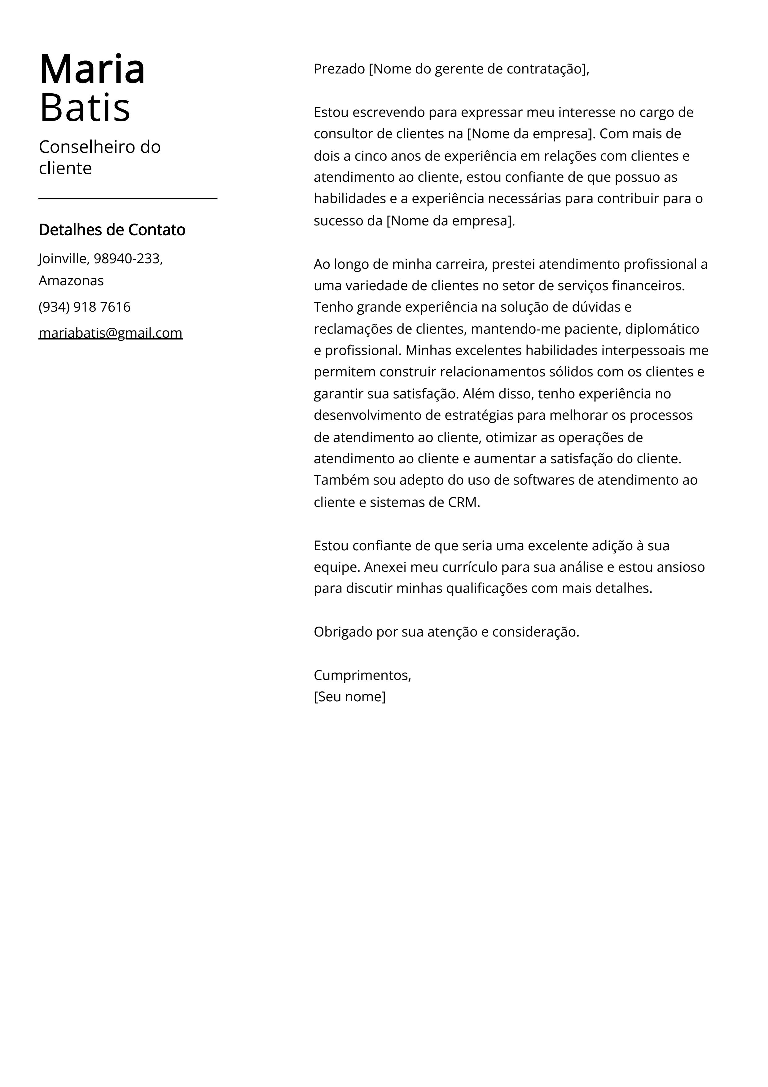 Exemplo de carta de apresentação do conselheiro do cliente