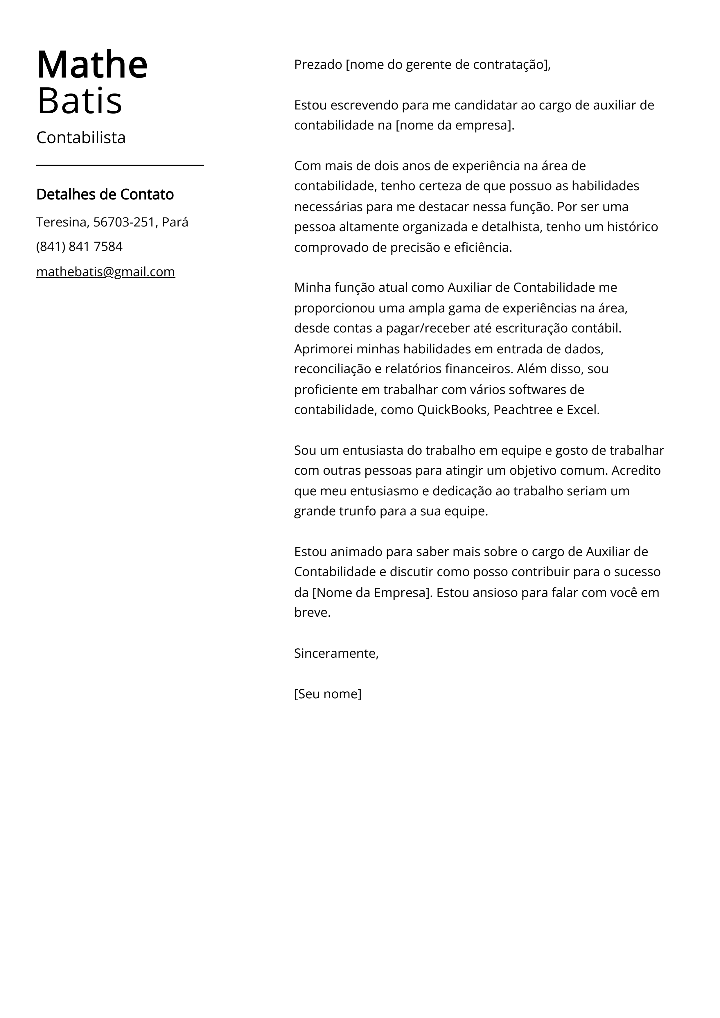 Exemplo de Carta de Apresentação de Contabilista