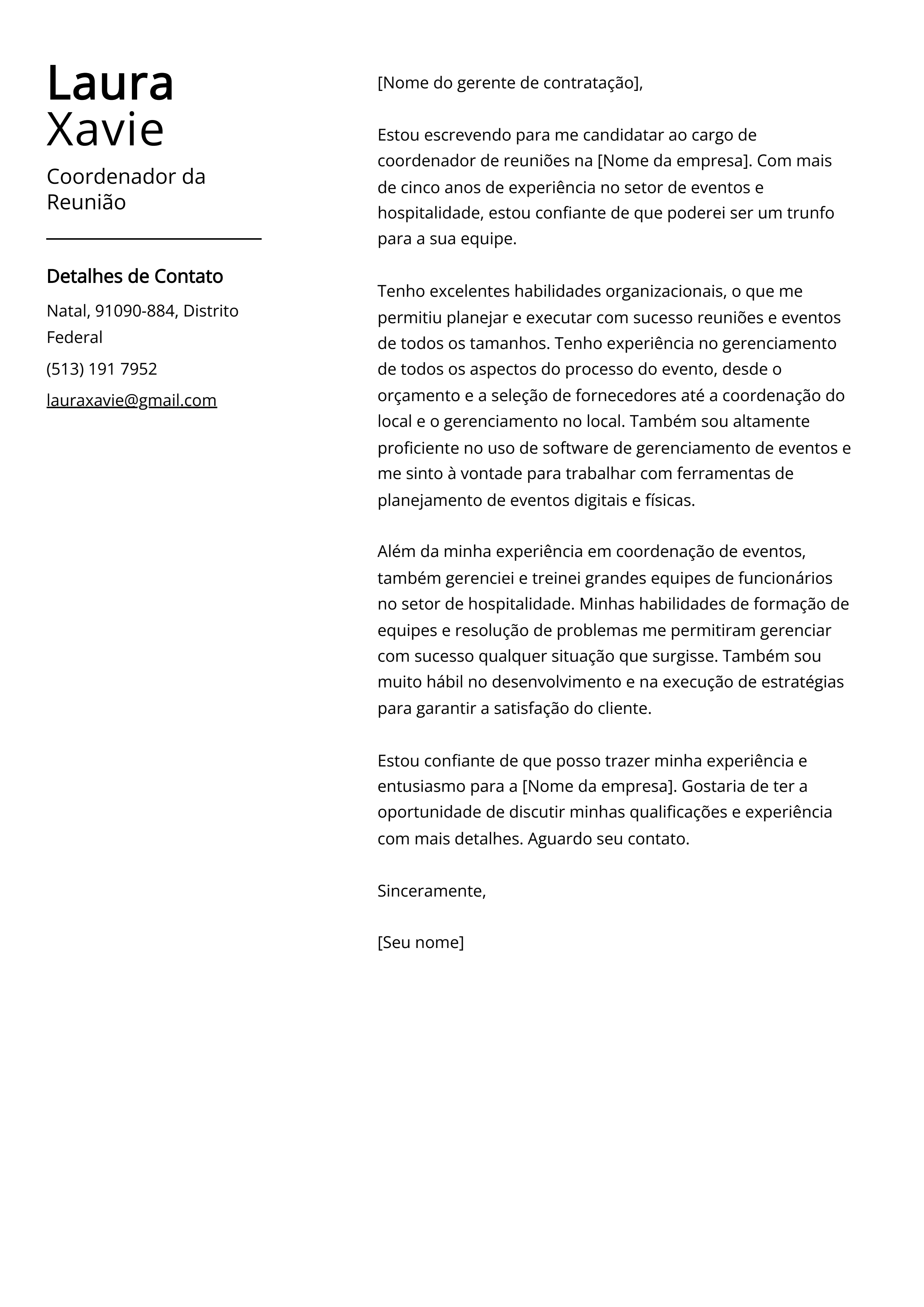 Exemplo de carta de apresentação do Coordenador da Reunião