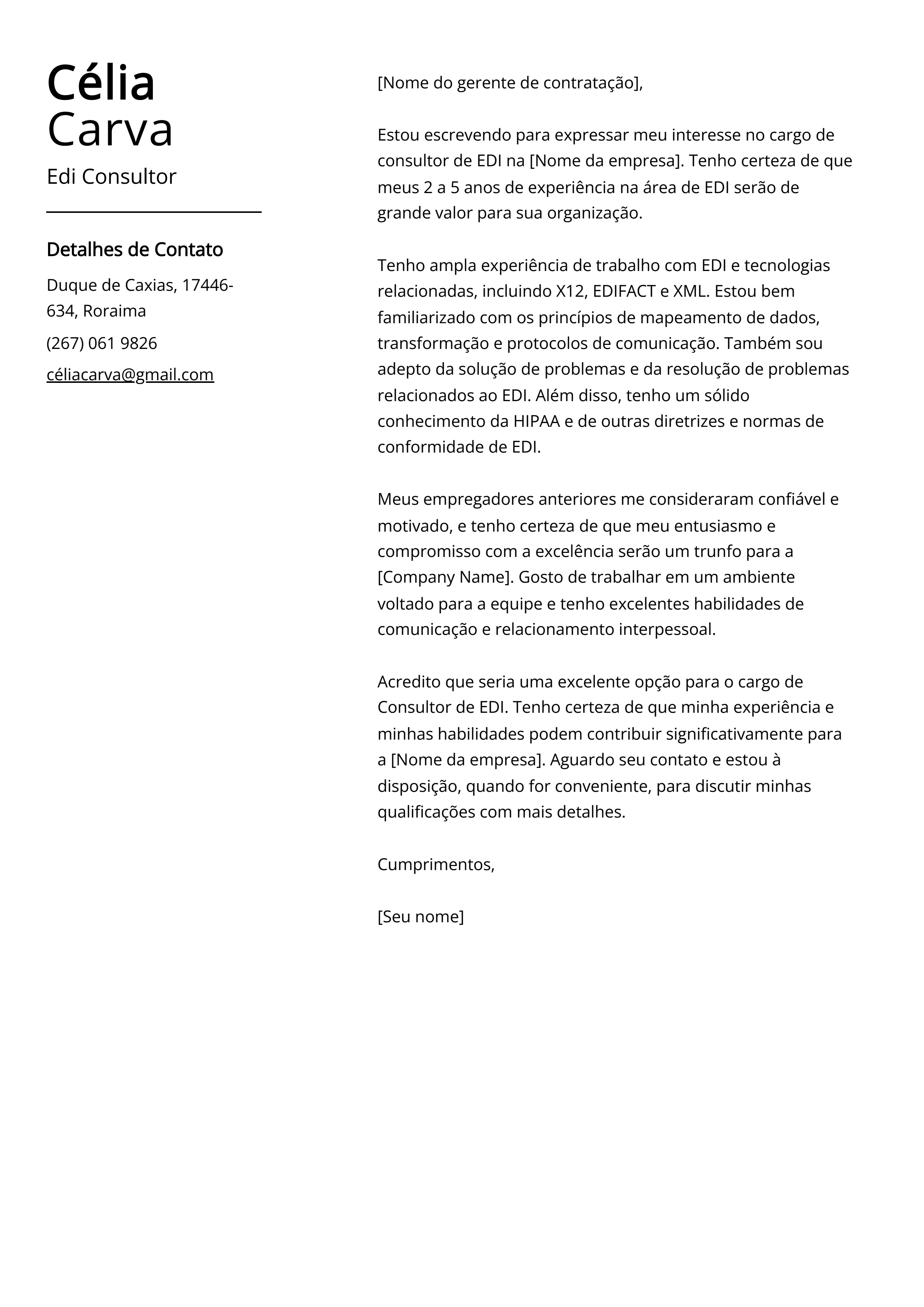 Exemplo de carta de apresentação do Edi Consultor