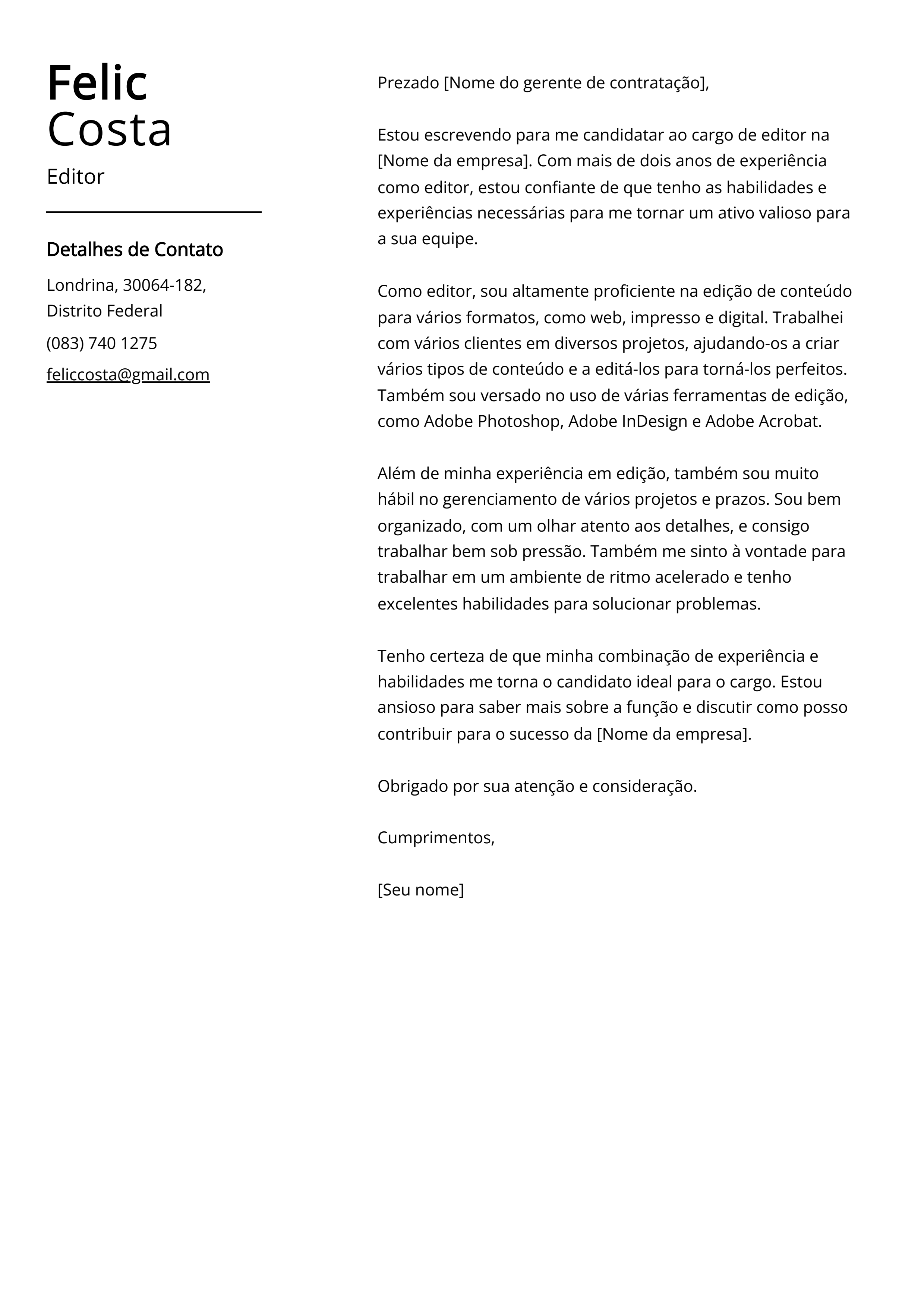 Criar carta de apresentação