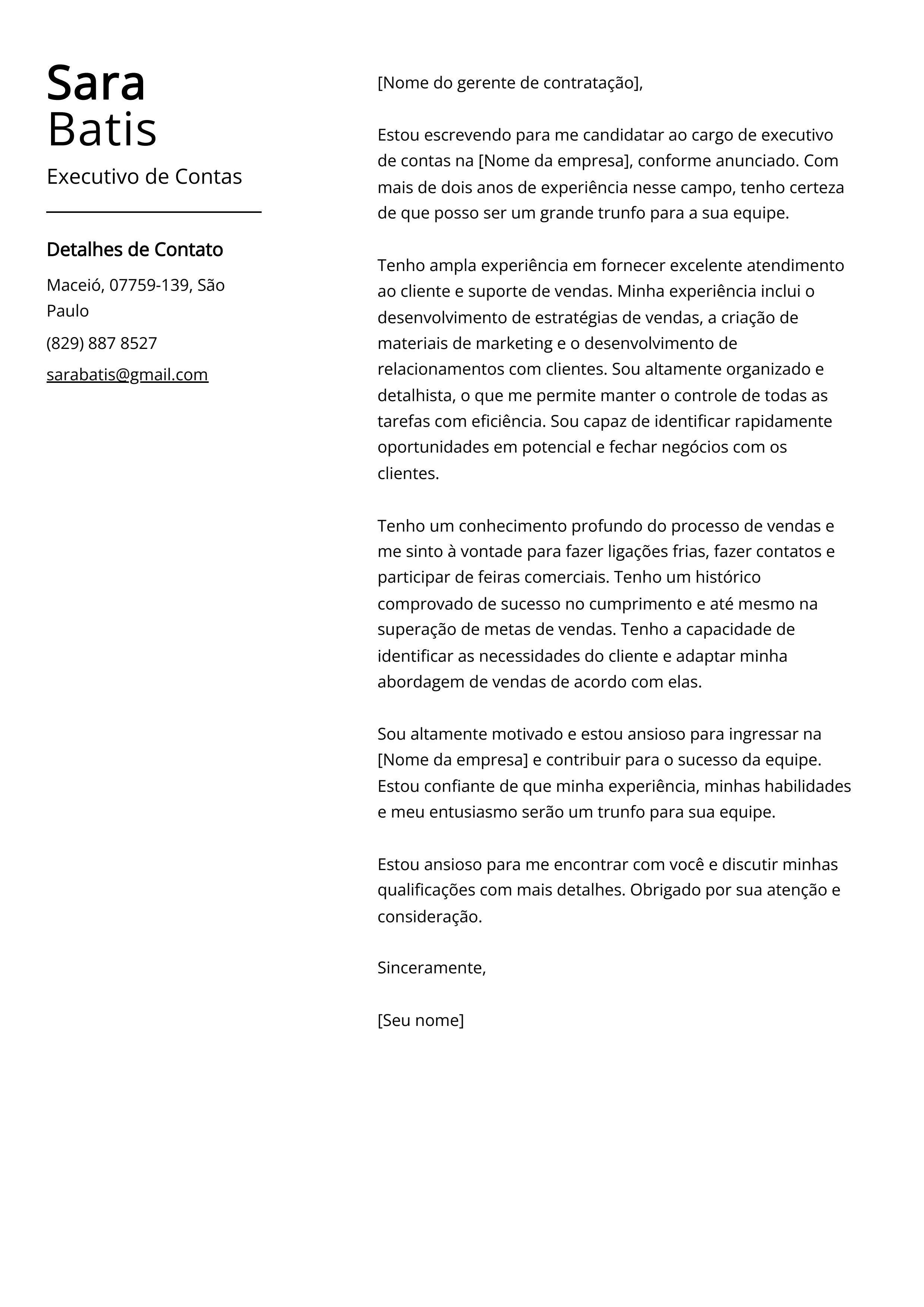 Exemplo de carta de apresentação do Executivo de Contas