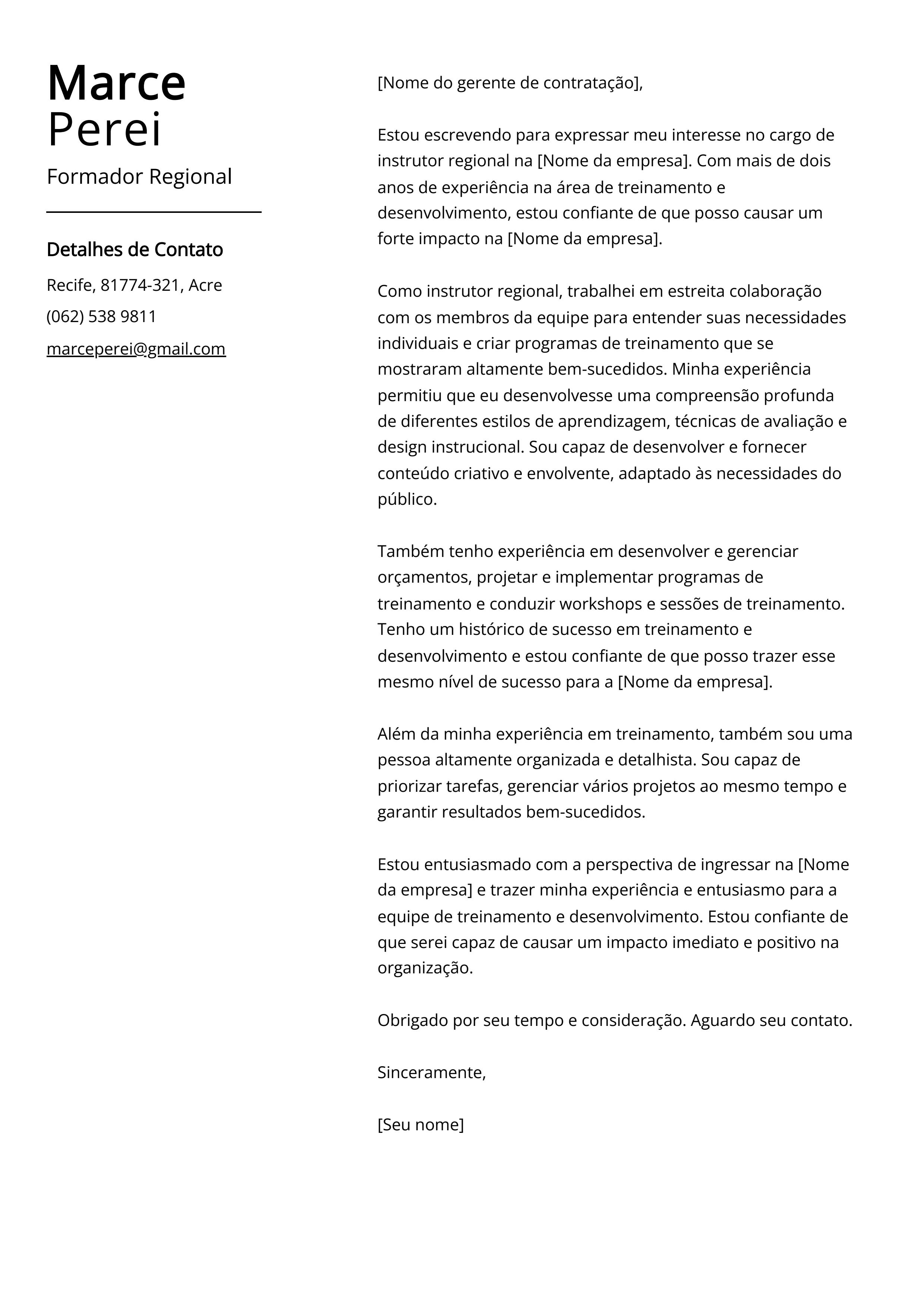 Exemplo de carta de apresentação do Formador Regional