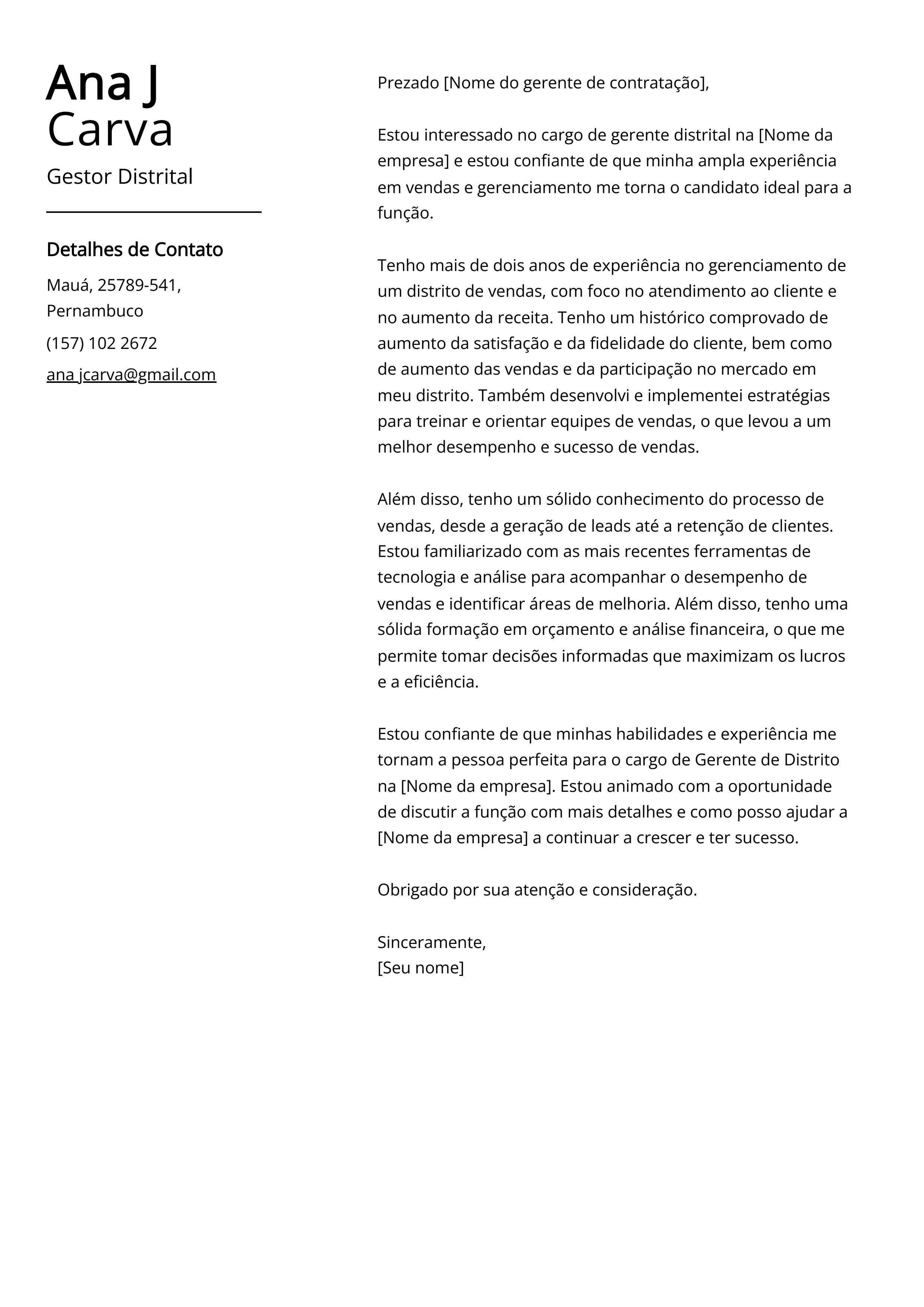 Exemplo de carta de apresentação do Gestor Distrital