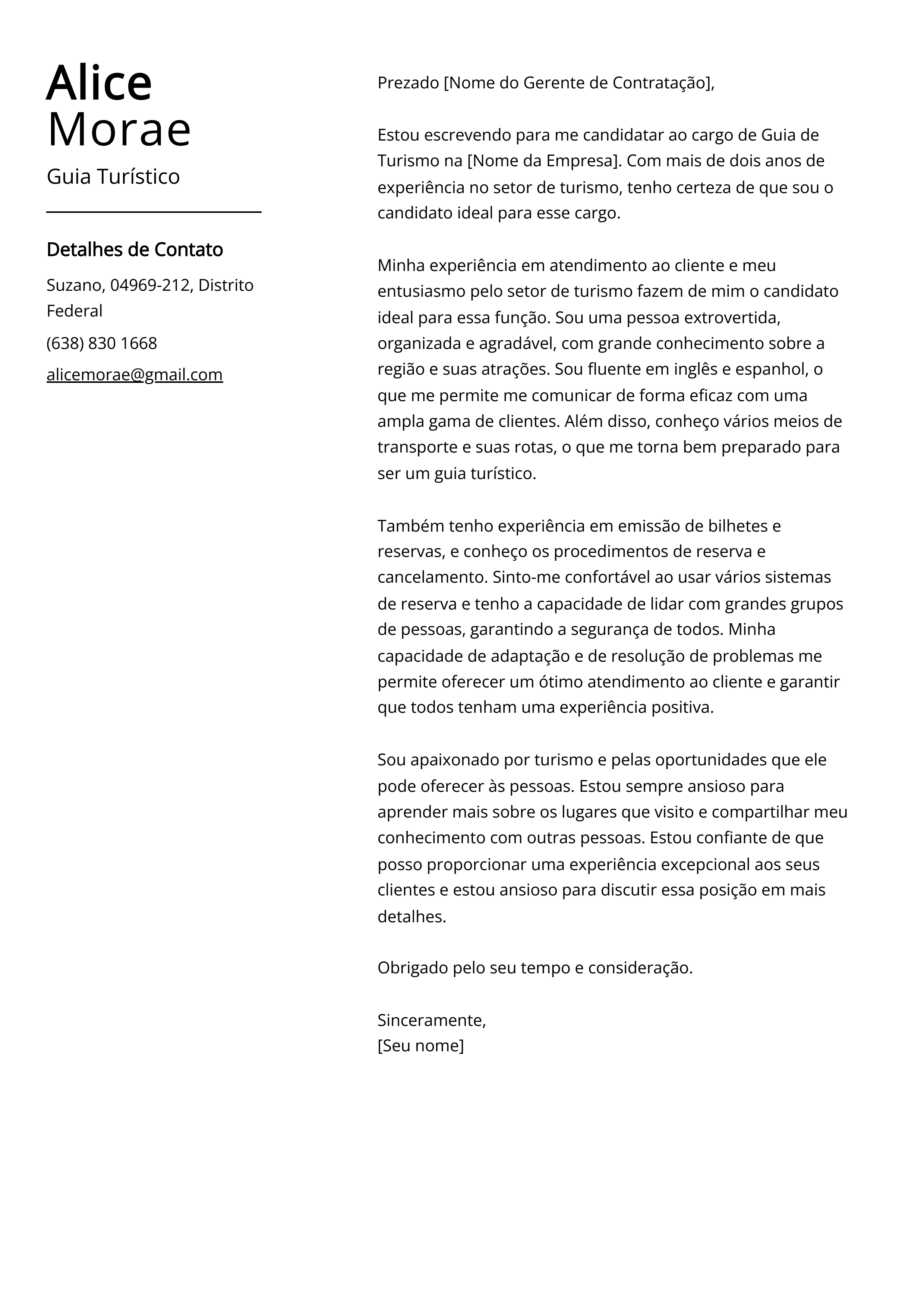 Exemplo de carta de apresentação de guia turístico