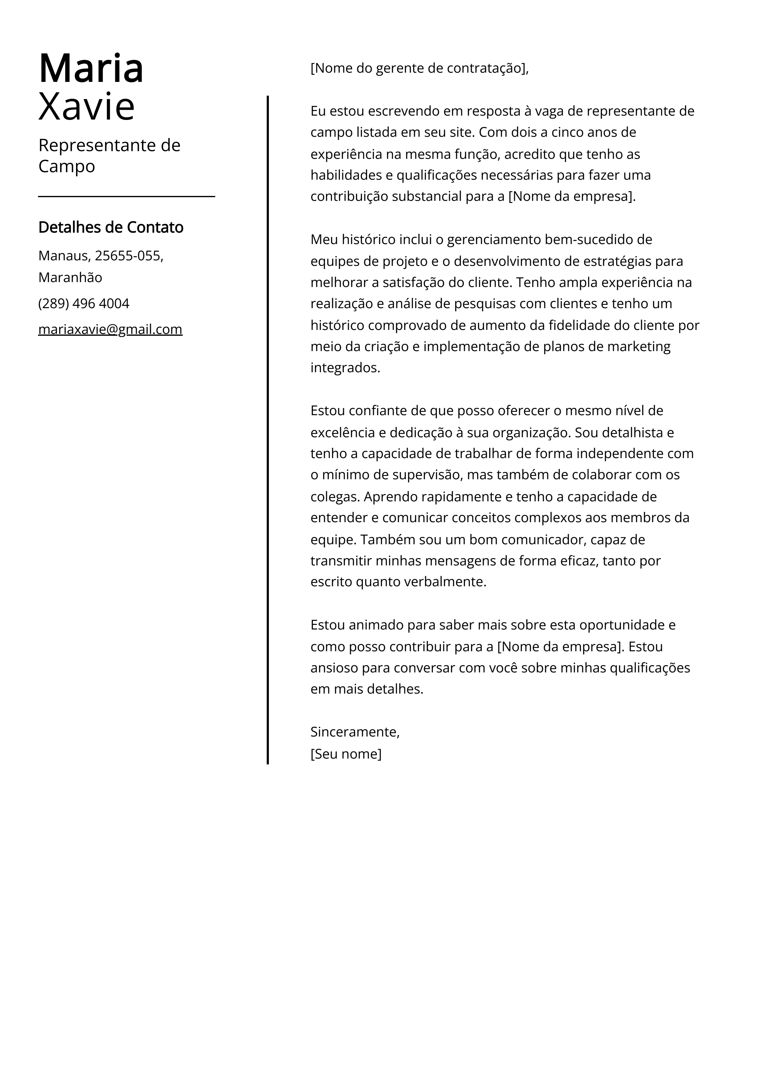 Exemplo de Carta de Apresentação de Representante de Campo