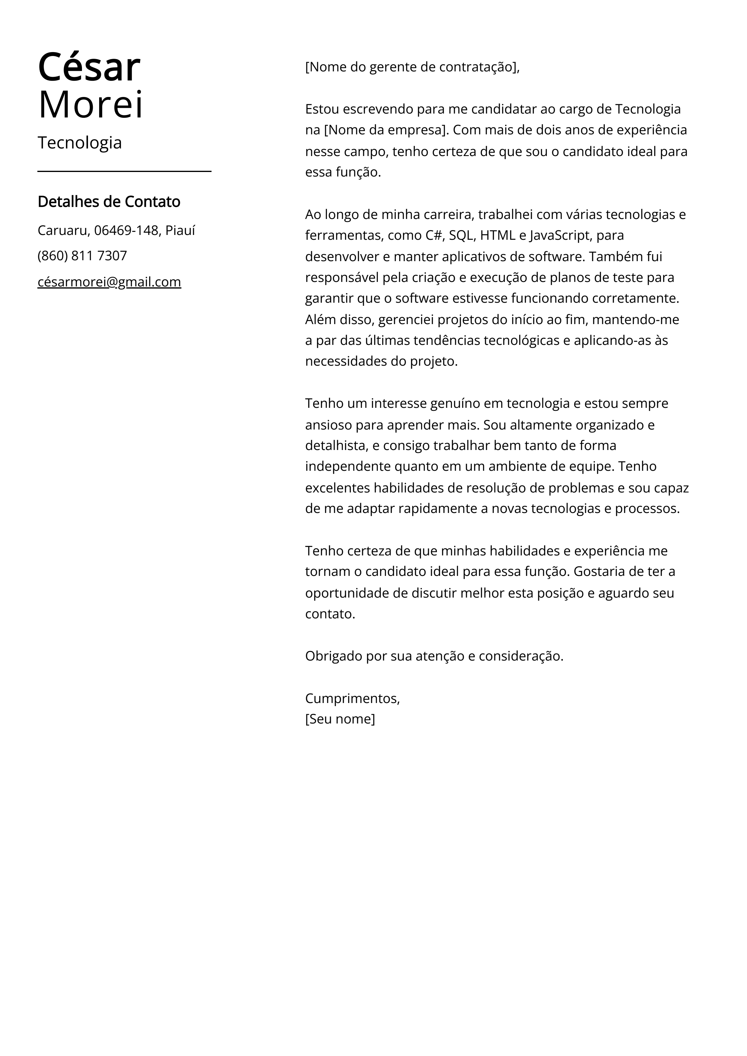 Criar carta de apresentação