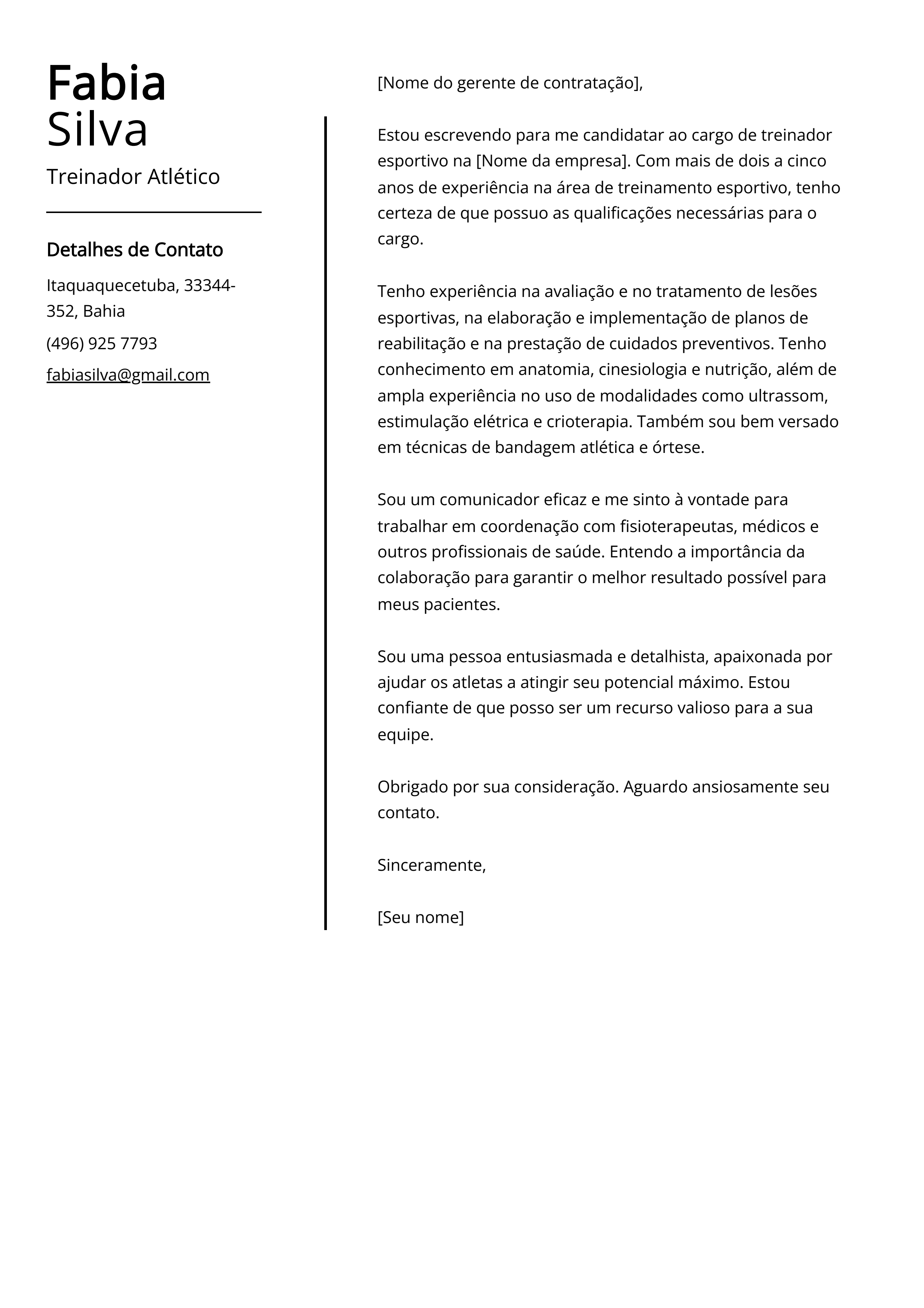 Exemplo de carta de apresentação do Treinador Atlético