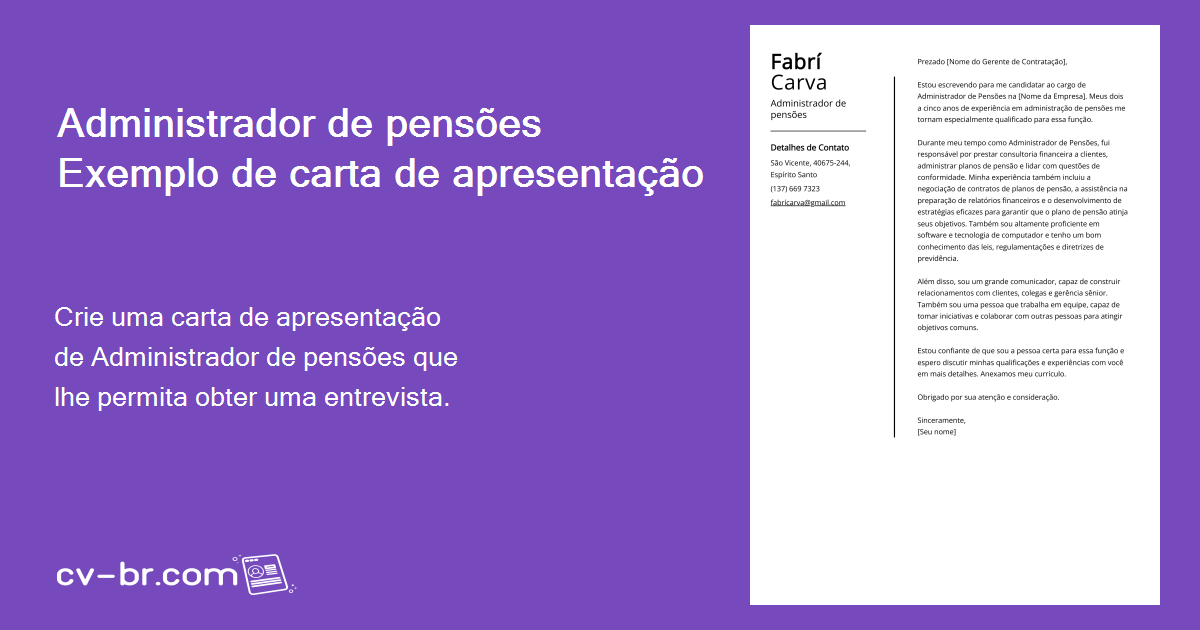 Administrador De Pens Es Exemplos De Carta De Apresenta O Modelo E