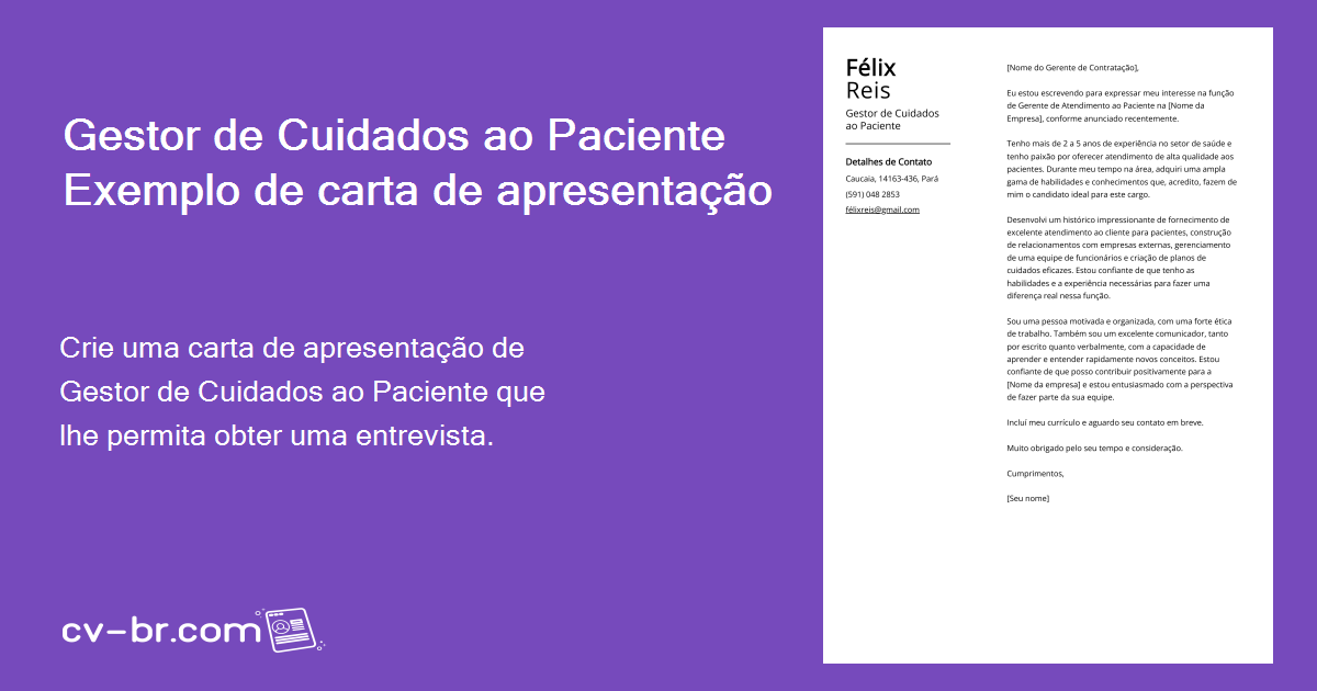 Gestor de Cuidados ao Paciente Exemplos de carta de apresentação ...
