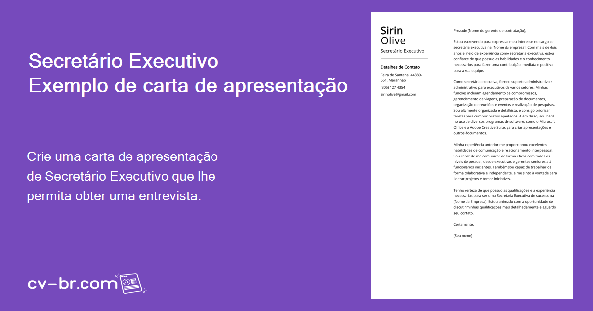Secretário Executivo Exemplo de carta de apresentação para 2024